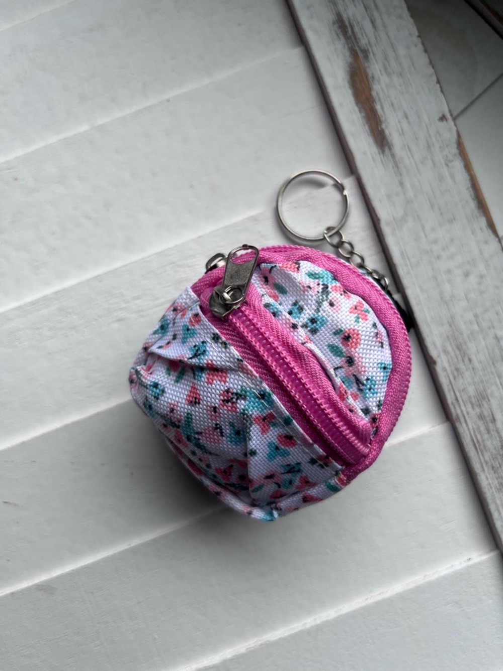 New Pink Floral Mini Coin Purse Keychain